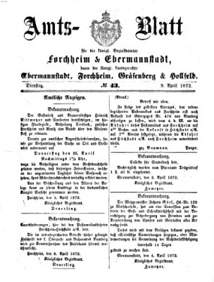 Amtsblatt für die Königlichen Bezirksämter Forchheim und Ebermannstadt sowie für die Königliche Stadt Forchheim Dienstag 9. April 1872