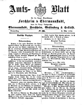 Amtsblatt für die Königlichen Bezirksämter Forchheim und Ebermannstadt sowie für die Königliche Stadt Forchheim Donnerstag 9. Mai 1872