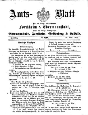 Amtsblatt für die Königlichen Bezirksämter Forchheim und Ebermannstadt sowie für die Königliche Stadt Forchheim Samstag 18. Mai 1872