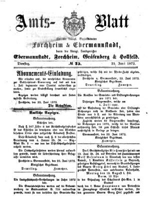 Amtsblatt für die Königlichen Bezirksämter Forchheim und Ebermannstadt sowie für die Königliche Stadt Forchheim Dienstag 25. Juni 1872