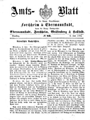 Amtsblatt für die Königlichen Bezirksämter Forchheim und Ebermannstadt sowie für die Königliche Stadt Forchheim Samstag 6. Juli 1872