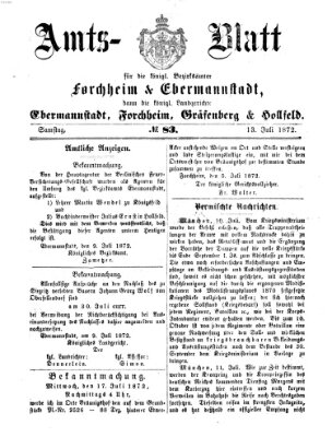 Amtsblatt für die Königlichen Bezirksämter Forchheim und Ebermannstadt sowie für die Königliche Stadt Forchheim Samstag 13. Juli 1872