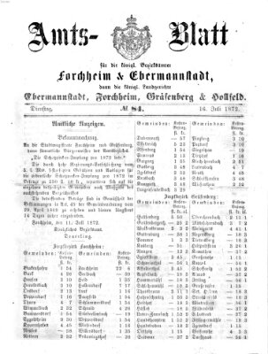 Amtsblatt für die Königlichen Bezirksämter Forchheim und Ebermannstadt sowie für die Königliche Stadt Forchheim Dienstag 16. Juli 1872