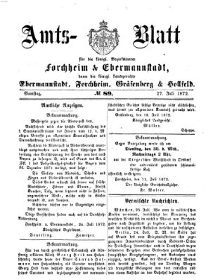 Amtsblatt für die Königlichen Bezirksämter Forchheim und Ebermannstadt sowie für die Königliche Stadt Forchheim Samstag 27. Juli 1872