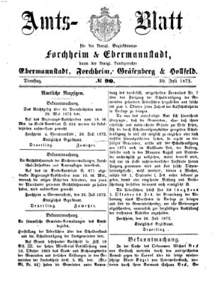 Amtsblatt für die Königlichen Bezirksämter Forchheim und Ebermannstadt sowie für die Königliche Stadt Forchheim Dienstag 30. Juli 1872