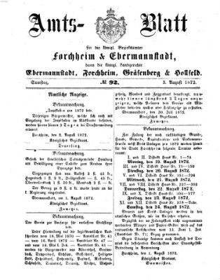 Amtsblatt für die Königlichen Bezirksämter Forchheim und Ebermannstadt sowie für die Königliche Stadt Forchheim Samstag 3. August 1872