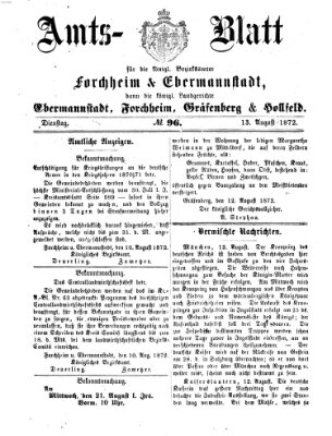 Amtsblatt für die Königlichen Bezirksämter Forchheim und Ebermannstadt sowie für die Königliche Stadt Forchheim Dienstag 13. August 1872