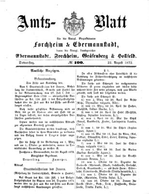 Amtsblatt für die Königlichen Bezirksämter Forchheim und Ebermannstadt sowie für die Königliche Stadt Forchheim Donnerstag 22. August 1872