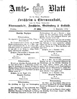 Amtsblatt für die Königlichen Bezirksämter Forchheim und Ebermannstadt sowie für die Königliche Stadt Forchheim Dienstag 3. September 1872