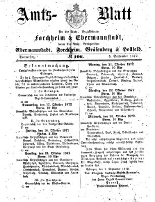 Amtsblatt für die Königlichen Bezirksämter Forchheim und Ebermannstadt sowie für die Königliche Stadt Forchheim Donnerstag 5. September 1872