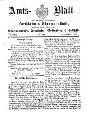 Amtsblatt für die Königlichen Bezirksämter Forchheim und Ebermannstadt sowie für die Königliche Stadt Forchheim Dienstag 17. September 1872