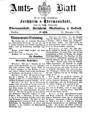 Amtsblatt für die Königlichen Bezirksämter Forchheim und Ebermannstadt sowie für die Königliche Stadt Forchheim Samstag 21. September 1872