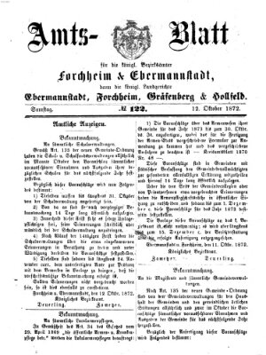 Amtsblatt für die Königlichen Bezirksämter Forchheim und Ebermannstadt sowie für die Königliche Stadt Forchheim Samstag 12. Oktober 1872