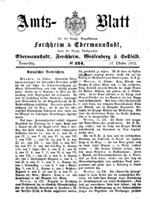 Amtsblatt für die Königlichen Bezirksämter Forchheim und Ebermannstadt sowie für die Königliche Stadt Forchheim Donnerstag 17. Oktober 1872