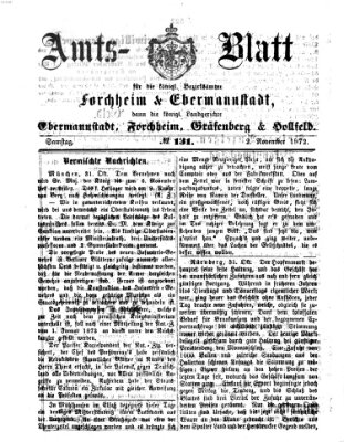 Amtsblatt für die Königlichen Bezirksämter Forchheim und Ebermannstadt sowie für die Königliche Stadt Forchheim Samstag 2. November 1872