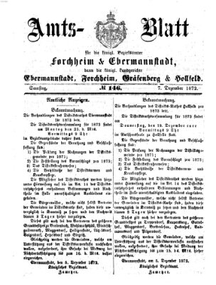 Amtsblatt für die Königlichen Bezirksämter Forchheim und Ebermannstadt sowie für die Königliche Stadt Forchheim Samstag 7. Dezember 1872