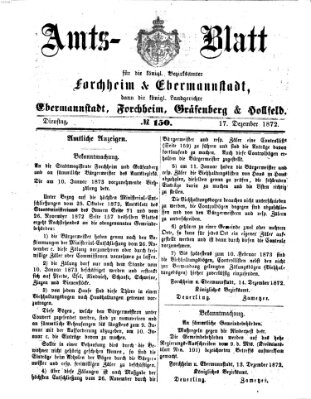 Amtsblatt für die Königlichen Bezirksämter Forchheim und Ebermannstadt sowie für die Königliche Stadt Forchheim Dienstag 17. Dezember 1872