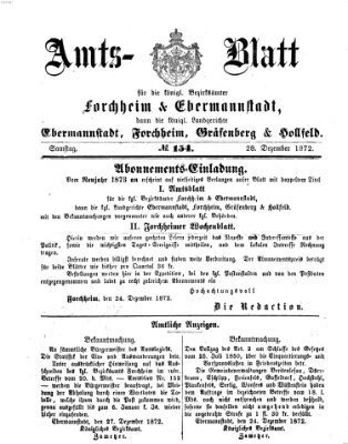 Amtsblatt für die Königlichen Bezirksämter Forchheim und Ebermannstadt sowie für die Königliche Stadt Forchheim Samstag 28. Dezember 1872