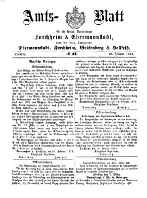 Amtsblatt für die Königlichen Bezirksämter Forchheim und Ebermannstadt sowie für die Königliche Stadt Forchheim Dienstag 18. Februar 1873