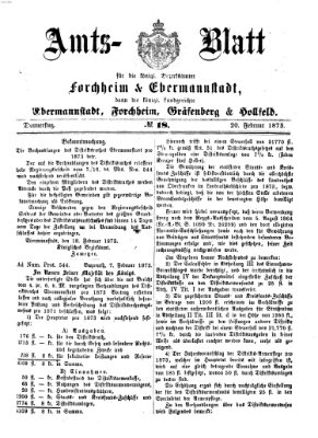 Amtsblatt für die Königlichen Bezirksämter Forchheim und Ebermannstadt sowie für die Königliche Stadt Forchheim Donnerstag 20. Februar 1873