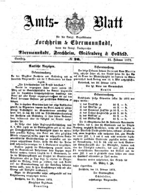 Amtsblatt für die Königlichen Bezirksämter Forchheim und Ebermannstadt sowie für die Königliche Stadt Forchheim Samstag 22. Februar 1873