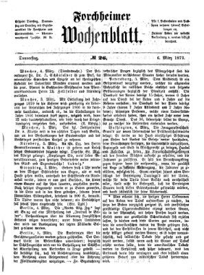 Amtsblatt für die Königlichen Bezirksämter Forchheim und Ebermannstadt sowie für die Königliche Stadt Forchheim Donnerstag 6. März 1873