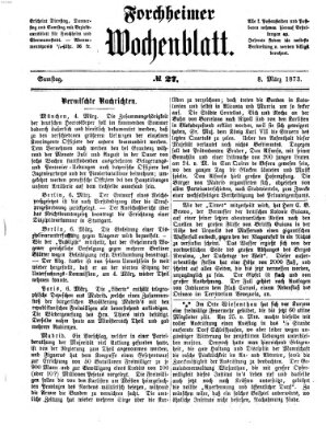 Amtsblatt für die Königlichen Bezirksämter Forchheim und Ebermannstadt sowie für die Königliche Stadt Forchheim Samstag 8. März 1873