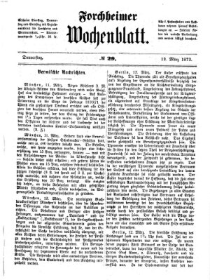 Amtsblatt für die Königlichen Bezirksämter Forchheim und Ebermannstadt sowie für die Königliche Stadt Forchheim Donnerstag 13. März 1873