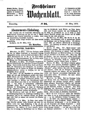 Amtsblatt für die Königlichen Bezirksämter Forchheim und Ebermannstadt sowie für die Königliche Stadt Forchheim Donnerstag 27. März 1873