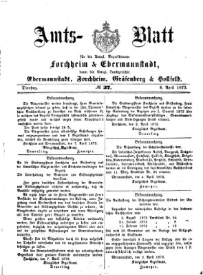 Amtsblatt für die Königlichen Bezirksämter Forchheim und Ebermannstadt sowie für die Königliche Stadt Forchheim Dienstag 8. April 1873