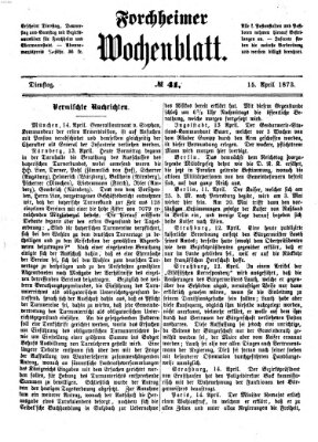 Amtsblatt für die Königlichen Bezirksämter Forchheim und Ebermannstadt sowie für die Königliche Stadt Forchheim Dienstag 15. April 1873