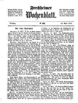 Amtsblatt für die Königlichen Bezirksämter Forchheim und Ebermannstadt sowie für die Königliche Stadt Forchheim Dienstag 29. April 1873