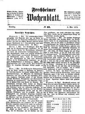 Amtsblatt für die Königlichen Bezirksämter Forchheim und Ebermannstadt sowie für die Königliche Stadt Forchheim Samstag 3. Mai 1873