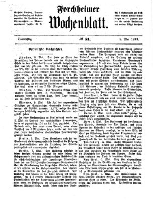 Amtsblatt für die Königlichen Bezirksämter Forchheim und Ebermannstadt sowie für die Königliche Stadt Forchheim Donnerstag 8. Mai 1873