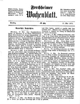 Amtsblatt für die Königlichen Bezirksämter Forchheim und Ebermannstadt sowie für die Königliche Stadt Forchheim Samstag 17. Mai 1873