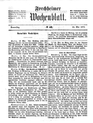 Amtsblatt für die Königlichen Bezirksämter Forchheim und Ebermannstadt sowie für die Königliche Stadt Forchheim Donnerstag 22. Mai 1873