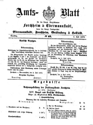 Amtsblatt für die Königlichen Bezirksämter Forchheim und Ebermannstadt sowie für die Königliche Stadt Forchheim Samstag 5. Juli 1873