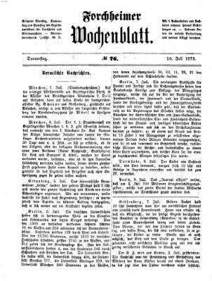 Amtsblatt für die Königlichen Bezirksämter Forchheim und Ebermannstadt sowie für die Königliche Stadt Forchheim Donnerstag 10. Juli 1873