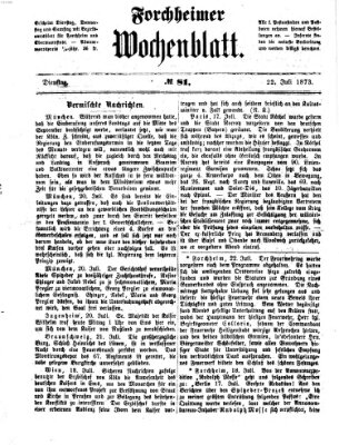 Amtsblatt für die Königlichen Bezirksämter Forchheim und Ebermannstadt sowie für die Königliche Stadt Forchheim Dienstag 22. Juli 1873