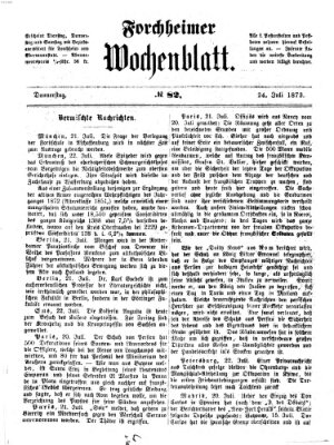 Amtsblatt für die Königlichen Bezirksämter Forchheim und Ebermannstadt sowie für die Königliche Stadt Forchheim Donnerstag 24. Juli 1873