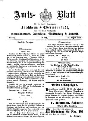 Amtsblatt für die Königlichen Bezirksämter Forchheim und Ebermannstadt sowie für die Königliche Stadt Forchheim Dienstag 12. August 1873