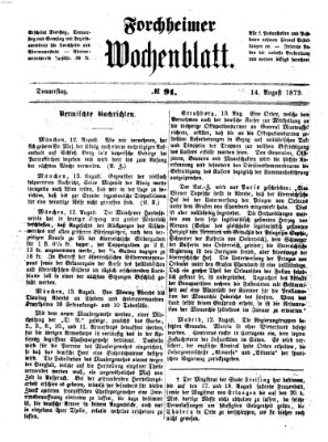 Amtsblatt für die Königlichen Bezirksämter Forchheim und Ebermannstadt sowie für die Königliche Stadt Forchheim Donnerstag 14. August 1873