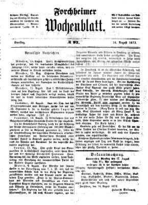 Amtsblatt für die Königlichen Bezirksämter Forchheim und Ebermannstadt sowie für die Königliche Stadt Forchheim Samstag 16. August 1873