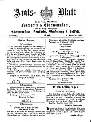 Amtsblatt für die Königlichen Bezirksämter Forchheim und Ebermannstadt sowie für die Königliche Stadt Forchheim Donnerstag 4. September 1873