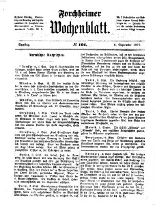 Amtsblatt für die Königlichen Bezirksämter Forchheim und Ebermannstadt sowie für die Königliche Stadt Forchheim Samstag 6. September 1873