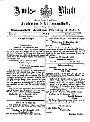 Amtsblatt für die Königlichen Bezirksämter Forchheim und Ebermannstadt sowie für die Königliche Stadt Forchheim Samstag 20. September 1873