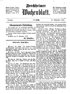 Amtsblatt für die Königlichen Bezirksämter Forchheim und Ebermannstadt sowie für die Königliche Stadt Forchheim Samstag 27. September 1873