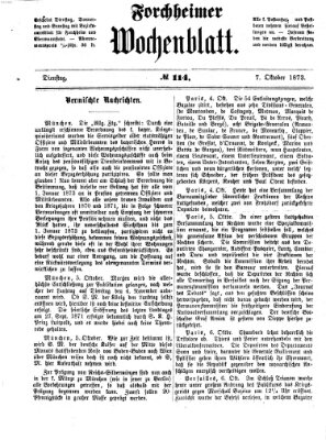 Amtsblatt für die Königlichen Bezirksämter Forchheim und Ebermannstadt sowie für die Königliche Stadt Forchheim Dienstag 7. Oktober 1873