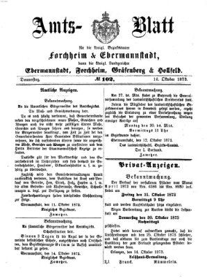 Amtsblatt für die Königlichen Bezirksämter Forchheim und Ebermannstadt sowie für die Königliche Stadt Forchheim Donnerstag 16. Oktober 1873