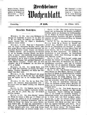 Amtsblatt für die Königlichen Bezirksämter Forchheim und Ebermannstadt sowie für die Königliche Stadt Forchheim Donnerstag 16. Oktober 1873